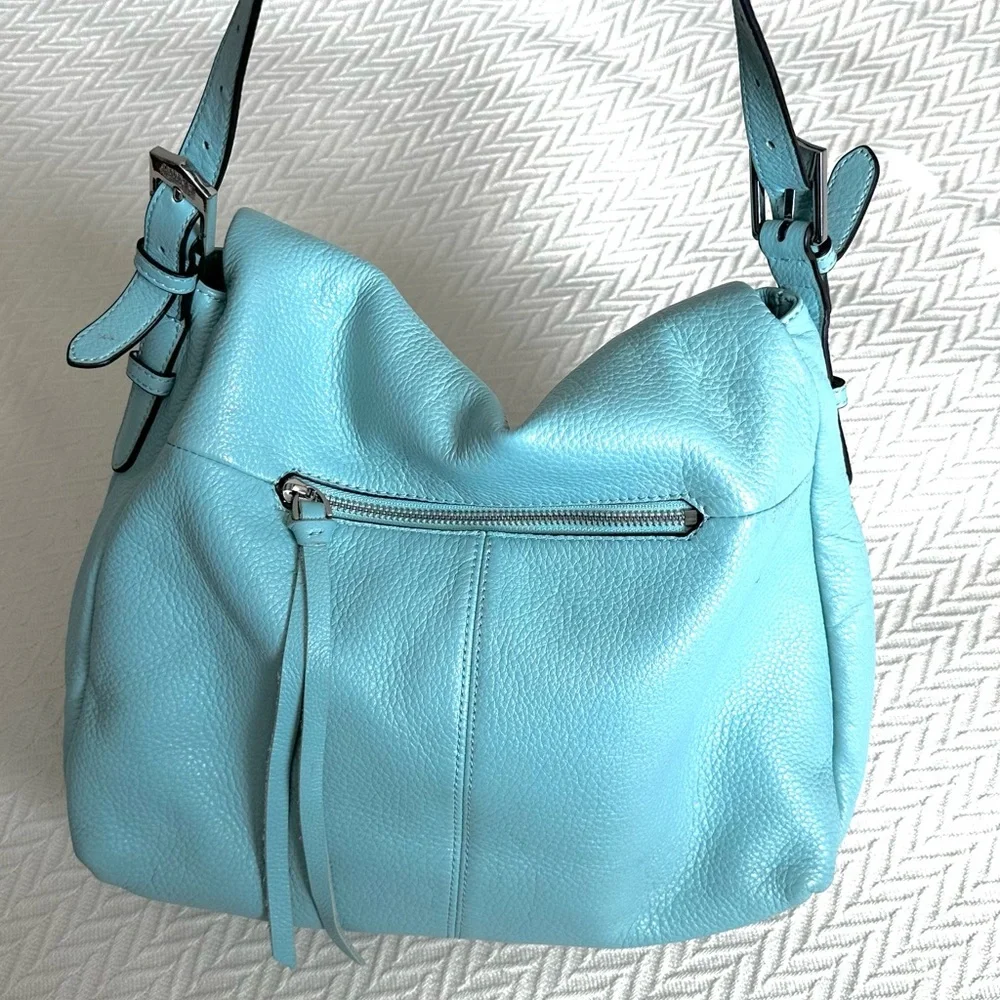 AIMEE KESTENBERG Baby Blue Genuine Leather Slouchy Hobo Purse Designer Bag - Picture 14 of 15